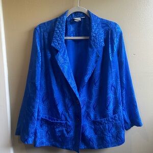 Vintage Pykettes 80s Bold Royal Blue Shiny Satin Paisley Jacquard Blazer Medium